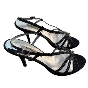 NINA New York Black Sandals w/ Buckle Strap Dressy Sparkly Women 7.5, 7-1/2 M